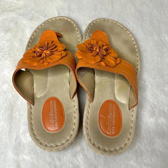 Croft & Barrow Sole (Sense)ability Flower Leather Thong Sandals Orange Women's 6 - Picture 2 of 11